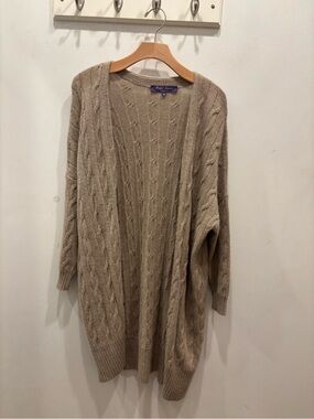 Ralph Lauren Beige Cable Knit Open Cardigan Sweater